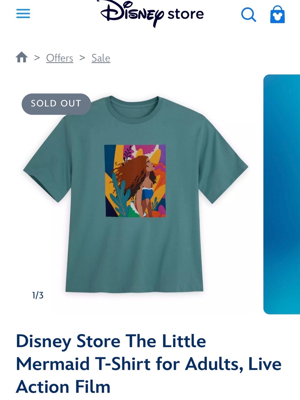 Disney Womens Unisex Little Mermaid Live Action Short Sleeve Green TShirt size L